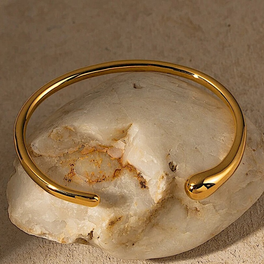 Gold Irregular Geometric Bangle Bracelet, Thick & Thin Cuff, Gold Plated